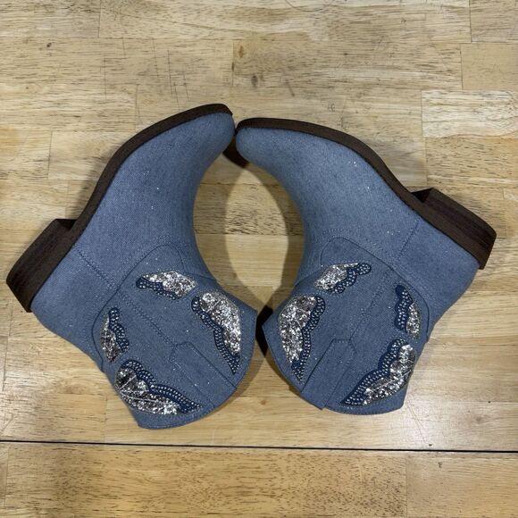 Madden Girl Misses Girls' MTINAA Denim Rhinestone Cowboy Short Boots Size 5 NEW - Picture 7 of 13